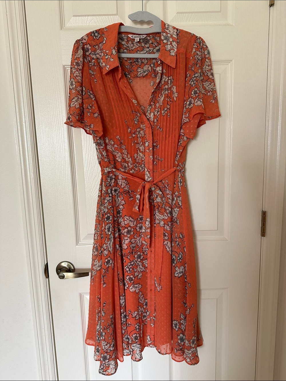Nanette Lepore Orange Floral Tie-Waist Midi Dress